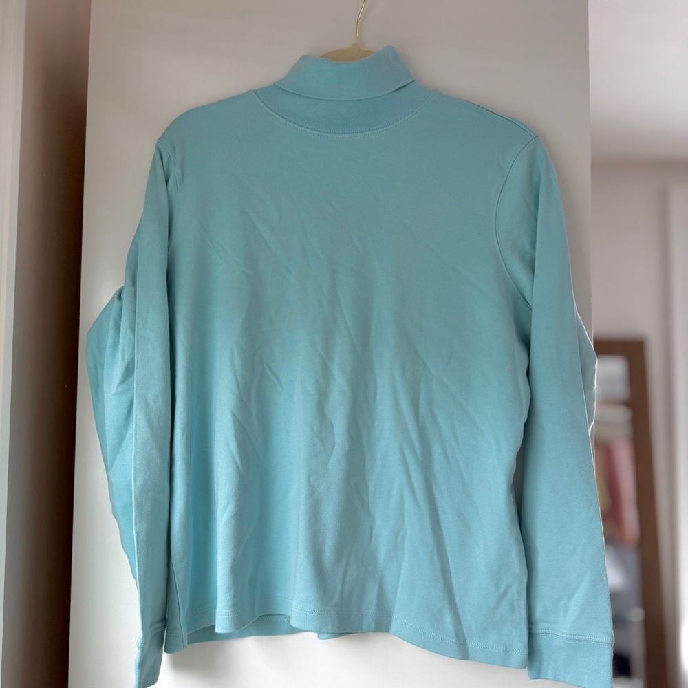 VINTAGE LL BEAN | 90s BUTTERMOM AQUA BLUE COTTON TURTLENECK - Picture 2 of 9